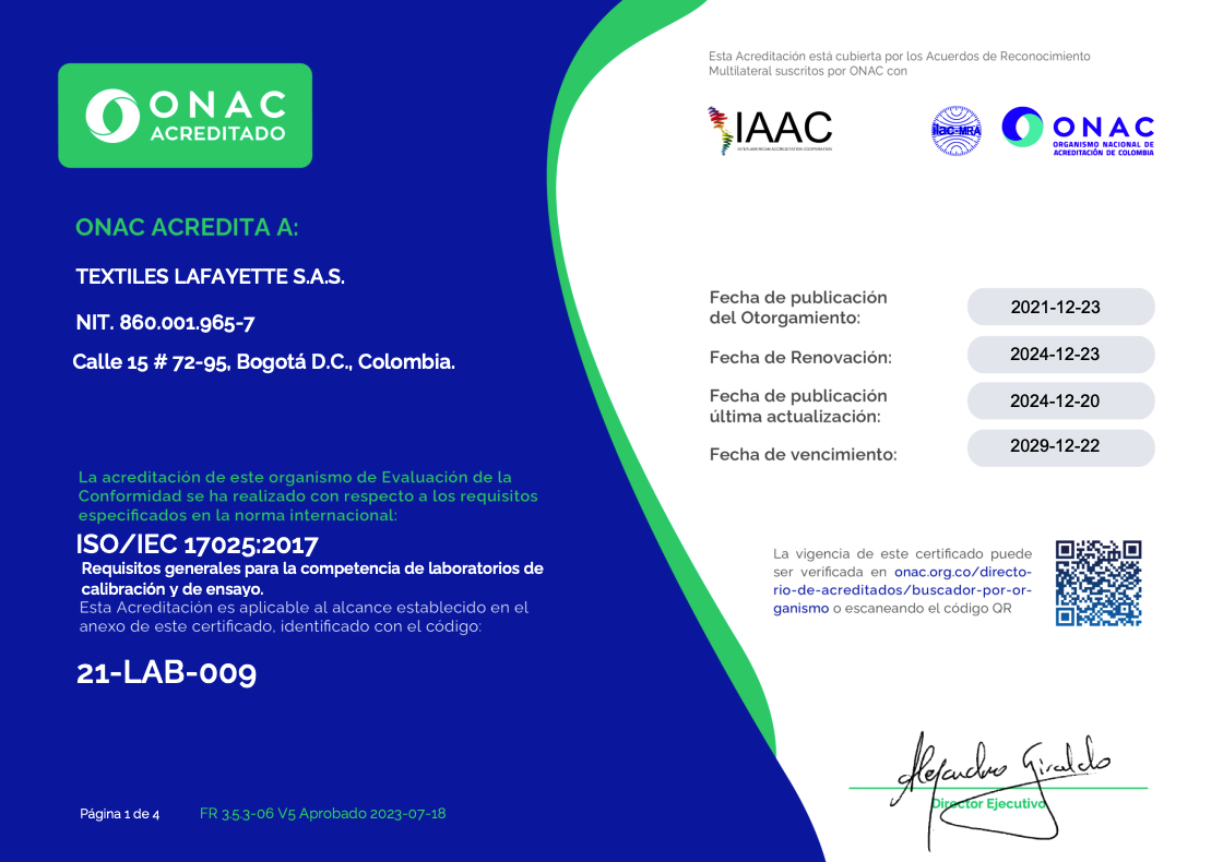 laboratorio textil acreditado onac